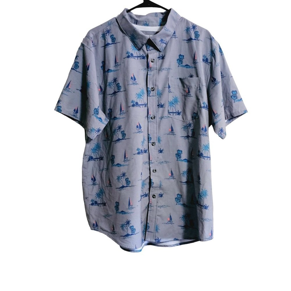 Magellan Fishing gear button down shirt size Large sailboat‎ print grey